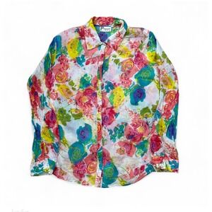 Magazine White Floral Watercolor Snap Button Up Roll Tab Art Boho Colorful Large